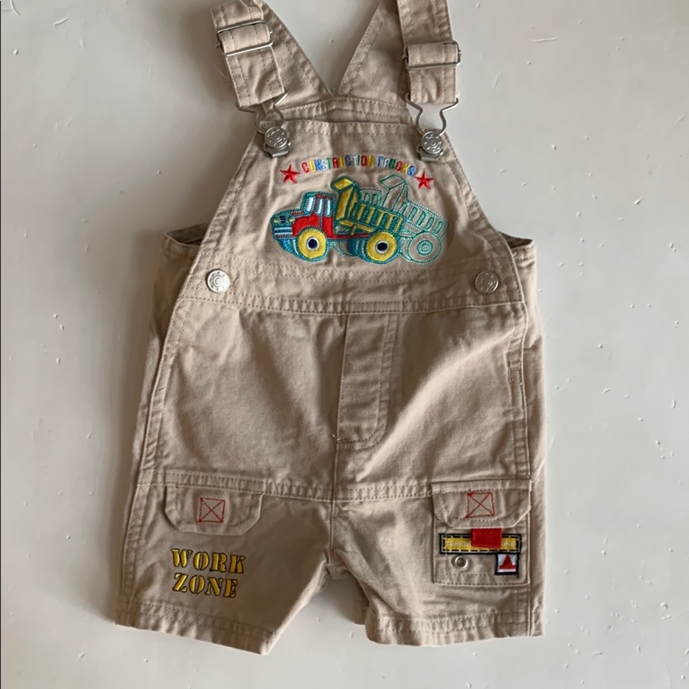 Tan Overalls with Embroidered Truck Design 6-9 Months NWOT